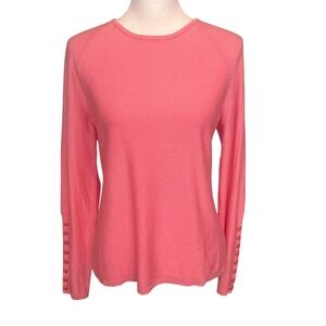 J. McLaughlin Sweater‎ Women's Large Peony Fushia Striped Janie Button Detail